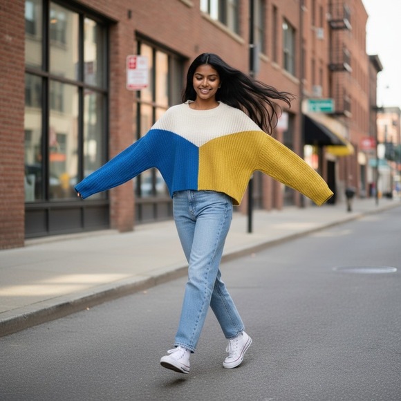 Sincerely Jules colorblock chunky cropped sweater, oversized fit, size L - Picture 2 of 16